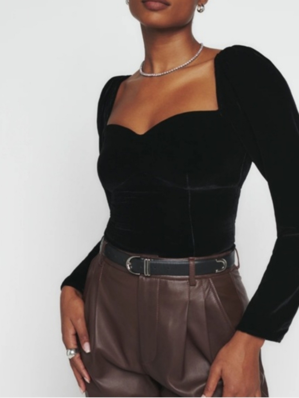 Reformation Black Velvet Monroe Sweetheart Puff Sleeve Gothic Top Size 4